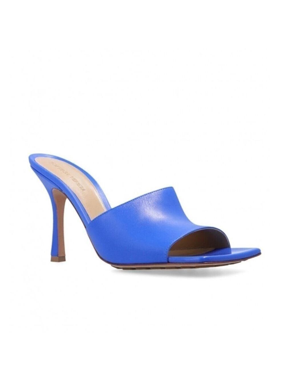 Bottega Veneta F20 Stretch Mule Heeled Sandals in Blue Leather - NWT